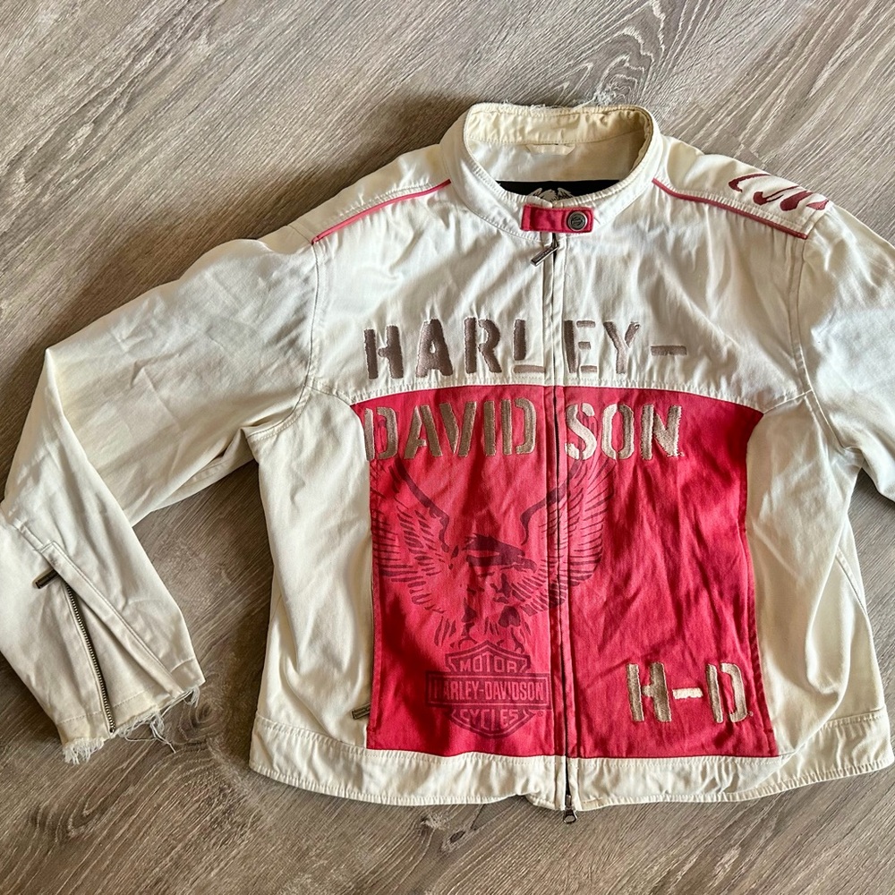 Harley-Davidson Vintage Ivory Red Embroidered Eagle Bomber Jacket